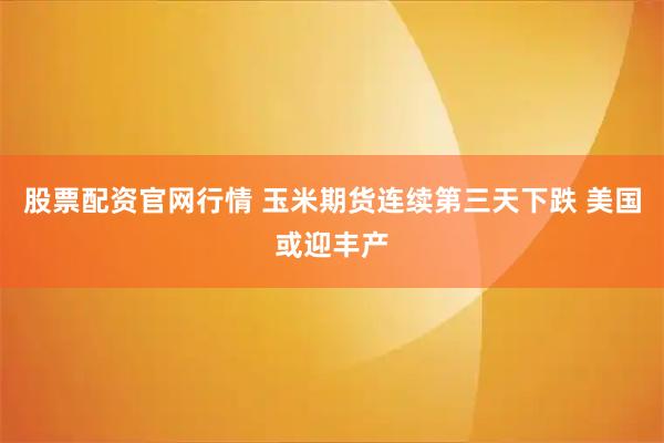 股票配资官网行情 玉米期货连续第三天下跌 美国或迎丰产